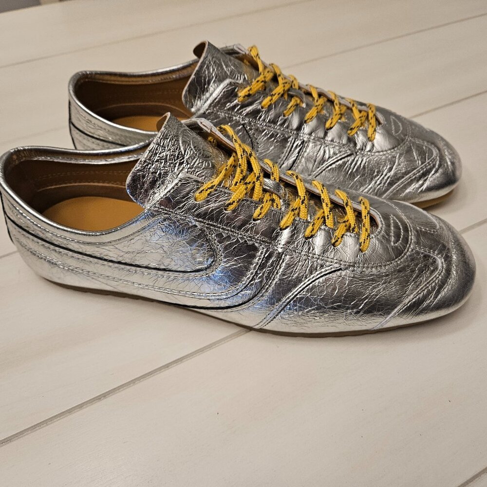 Dries Van Noten Crinkled Silver Leather Sneakers - Size 44/US 11